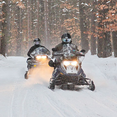 snowmobilers in great north woods of nh